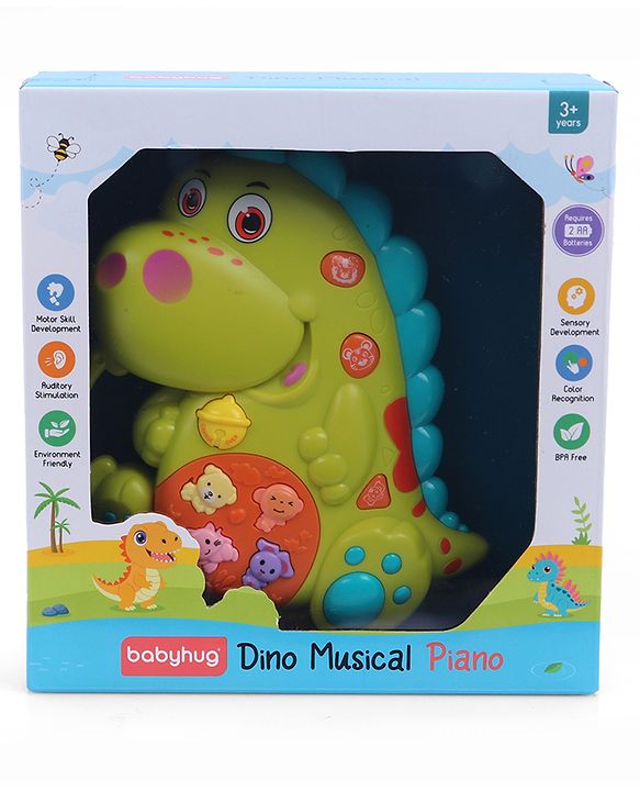 Babyhug Dino Musical Piano with Lights and Animal Sounds- Yellow| Volume Control| Early Learning Toy| Musical Toy with Flashing Lights| Drum & Piano| Gift for Boys & Girls| BIS Certified