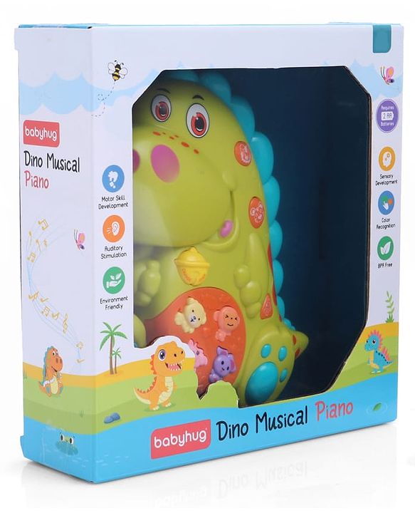 Babyhug Dino Musical Piano with Lights and Animal Sounds- Yellow| Volume Control| Early Learning Toy| Musical Toy with Flashing Lights| Drum & Piano| Gift for Boys & Girls| BIS Certified