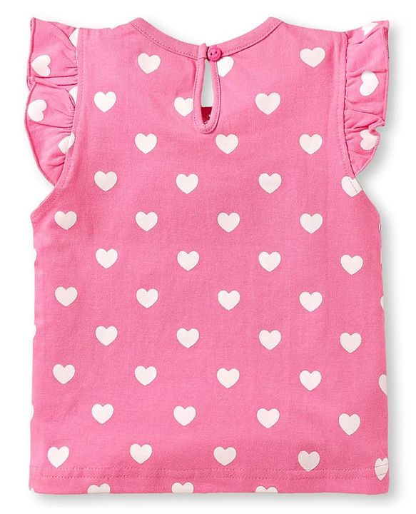 Babyhug Cotton Knit Frill Sleeves T-Shirts with Cup Cake & Heart Print Pack Of 3 - Mauve Yellow & Pink
