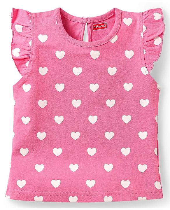 Babyhug Cotton Knit Frill Sleeves T-Shirts with Cup Cake & Heart Print Pack Of 3 - Mauve Yellow & Pink