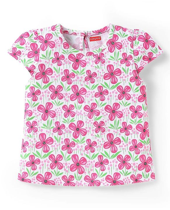 Babyhug Cotton Knit Half Sleeves T-Shirts With Polka Dot & Floral Print Pack Of 3 - Pink & Light Green
