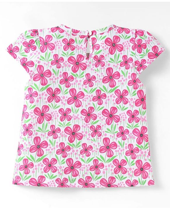 Babyhug Cotton Knit Half Sleeves T-Shirts With Polka Dot & Floral Print Pack Of 3 - Pink & Light Green