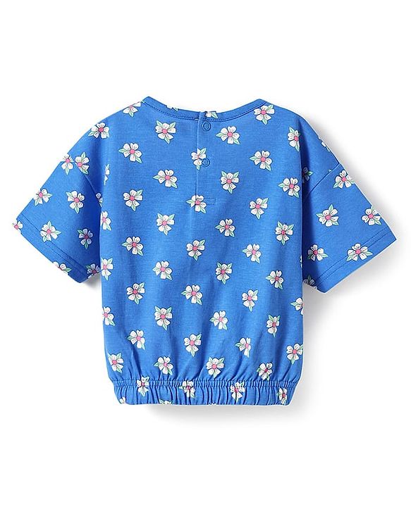 Babyhug Cotton Knit Half Sleeves Top with Floral Print - Blue