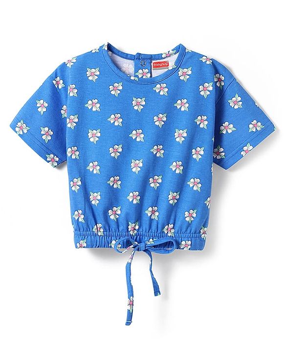 Babyhug Cotton Knit Half Sleeves Top with Floral Print - Blue