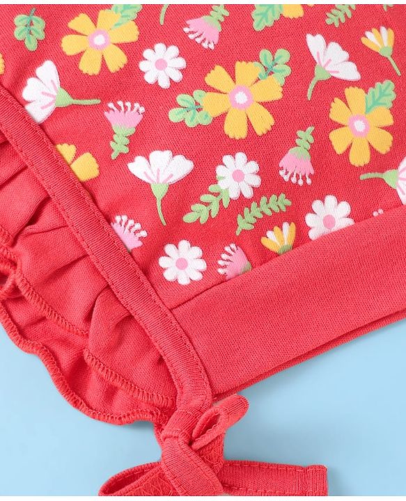 Babyhug Interlock Knit Bonnet Bonnet Caps With Polka Dots & Floral Print Pack Of 2 Red & White - Diameter 10 cm