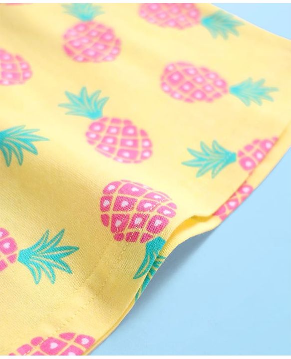 Babyhug Cotton Knit Sleeveless Top With Pineapple Print & Frill Detailing - Yellow