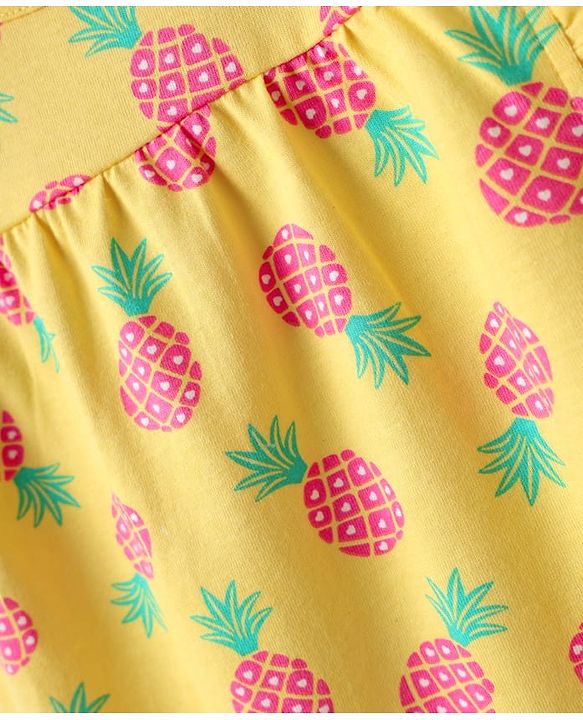 Babyhug Cotton Knit Frill Sleeves Top with Pineapple Print - Yellow