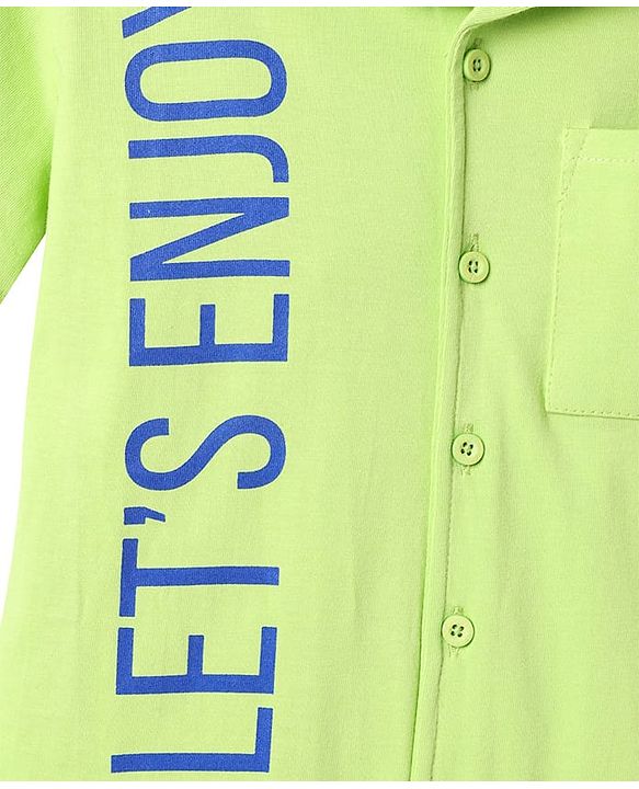 Pine Kids Cotton Knit Half Sleeves Shirt with Beach Theme Print - Light Green