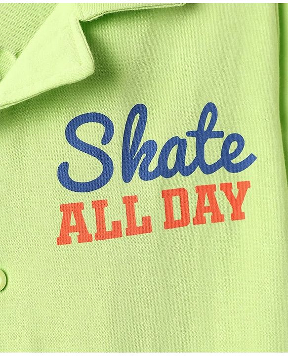 Pine Kids Cotton Knit Half Sleeves Shirt with New York City Print - Light Green