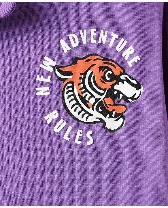 Pine Kids Cotton Knit Half Sleeves Shirt With Tiger Print - Violet