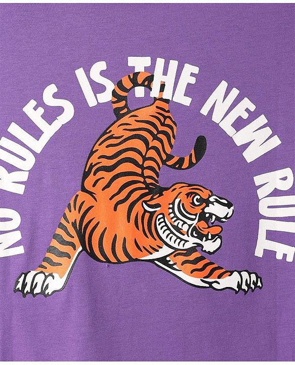 Pine Kids Cotton Knit Half Sleeves Shirt With Tiger Print - Violet