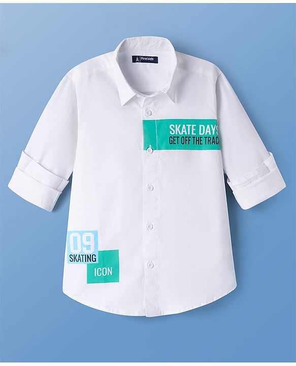 Pine Kids Cotton Woven Full Sleeves Printed Shirt - White