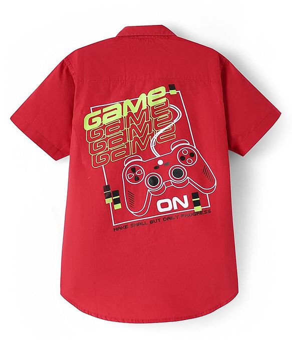 Pine Kids Cotton Woven Half Sleeves  Shirt With Game On Print - Red