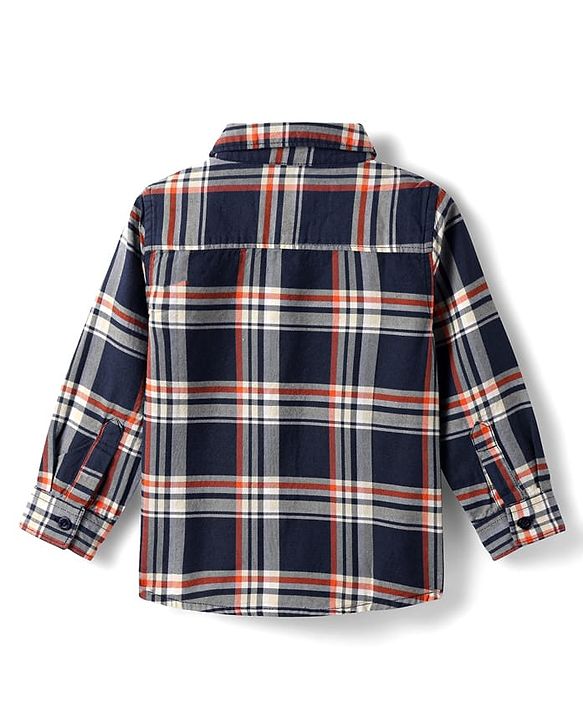 Babyhug Cotton Woven Full Sleeves Checks Shirt & Trouser Set - Navy Blue & Beige