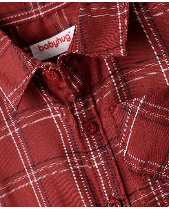 Babyhug Cotton Woven  Full Sleeves Shirt & Trouser Set with Checks - Red & Blue