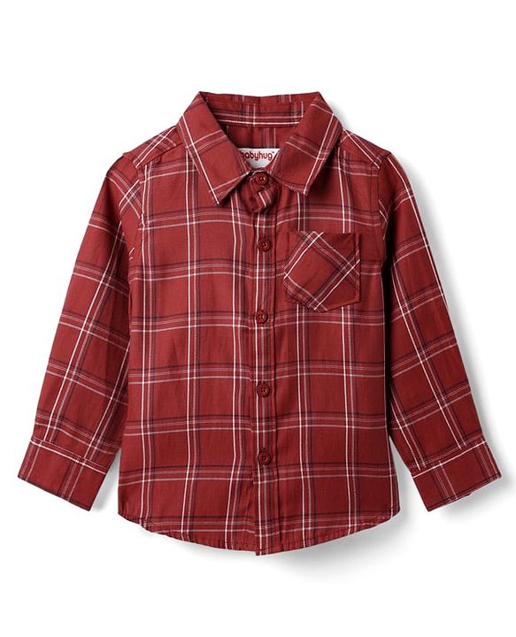 Babyhug Cotton Woven  Full Sleeves Shirt & Trouser Set with Checks - Red & Blue