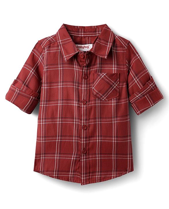 Babyhug Cotton Woven  Full Sleeves Shirt & Trouser Set with Checks - Red & Blue
