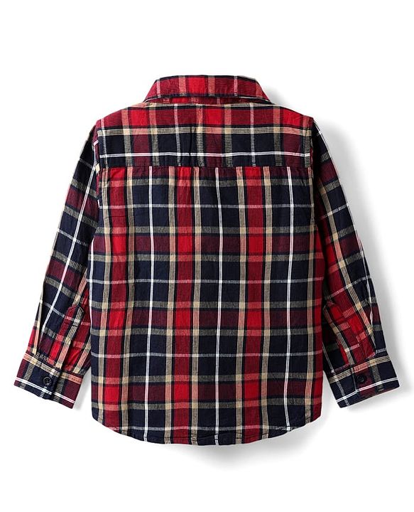 Babyhug Cotton Woven  Full Sleeves Shirt & Trouser Set with Checks - Red Navy Blue & Beige