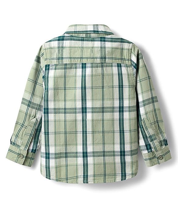 Babyhug Cotton Woven Full Sleeves Checkered Shirt & Denim Jeans - Olive Green & Blue