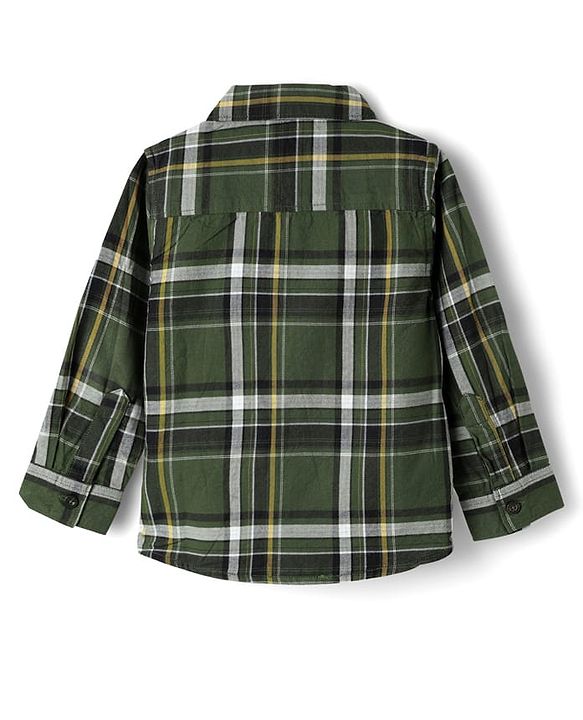 Babyhug Cotton Woven Full Sleeves Checks Shirt & Trouser Set - Dark Green & Beige