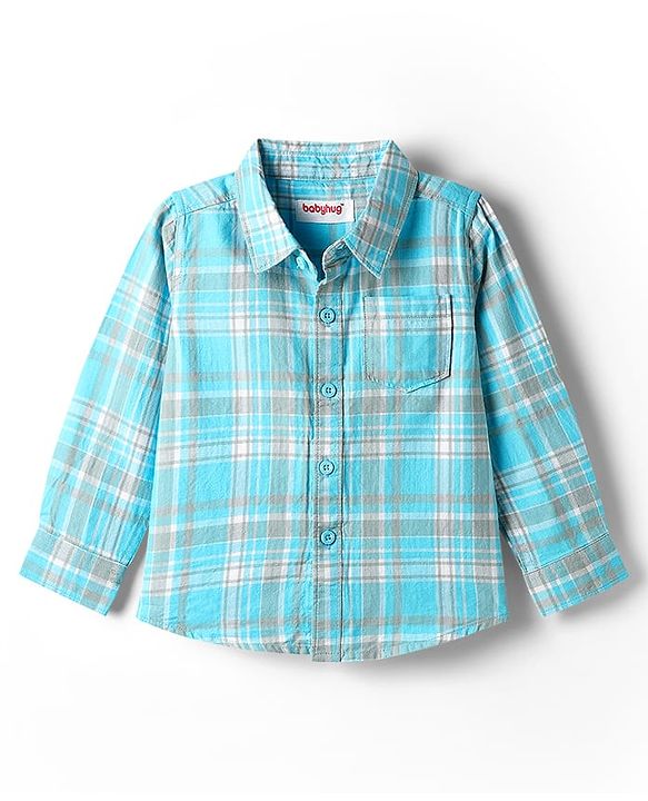 Babyhug Cotton Woven Full Sleeves Shirt & Jeans with Checks - Light Blue & Blue