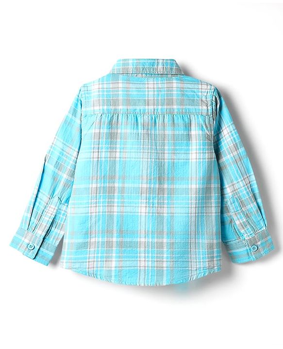 Babyhug Cotton Woven Full Sleeves Shirt & Jeans with Checks - Light Blue & Blue