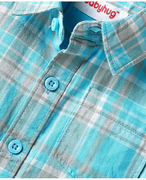 Babyhug Cotton Woven Full Sleeves Shirt & Jeans with Checks - Light Blue & Blue