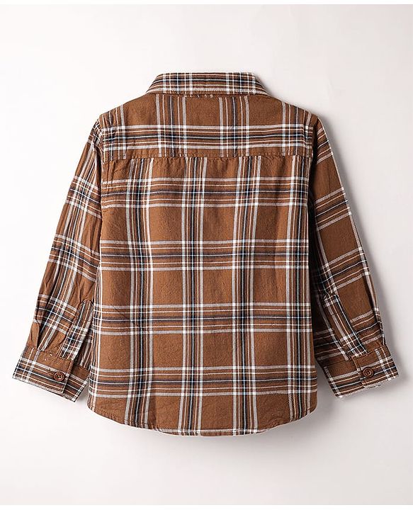 Babyhug Cotton Woven Full Sleeves Checkered Shirt & Trouser Set - Brown & Beige