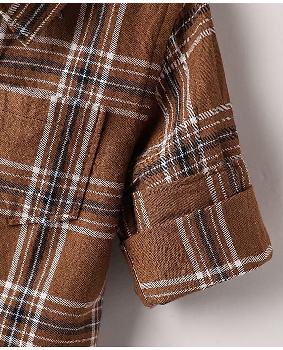 Babyhug Cotton Woven Full Sleeves Checkered Shirt & Trouser Set - Brown & Beige