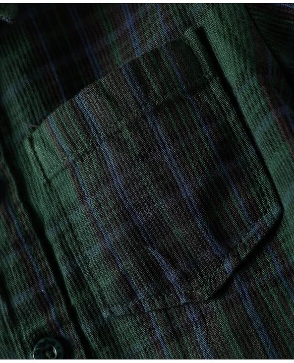 Babyhug Cotton Woven Full Sleeves Checks Shirt & Trouser Set - Dark Green & Beige