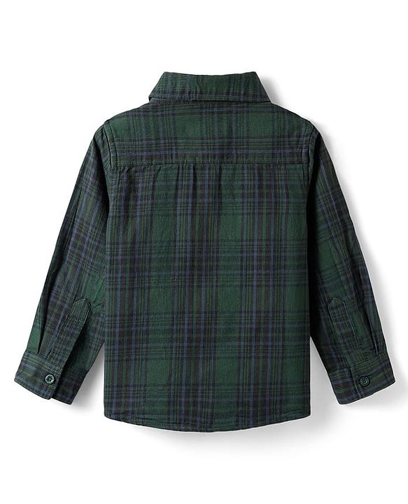 Babyhug Cotton Woven Full Sleeves Checks Shirt & Trouser Set - Dark Green & Beige