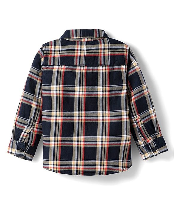 Babyhug Cotton Woven Full Sleeves Checkered Shirt & Trouser Set - Navy Blue & Beige