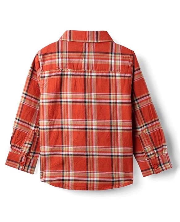 Babyhug Cotton Woven Full Sleeves Shirt & Trouser Set with Checks - Orange & Beige