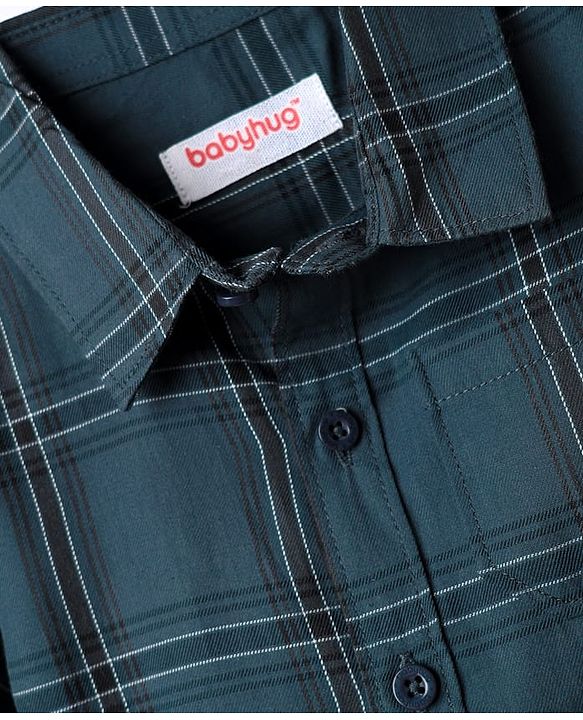 Babyhug Cotton Woven Full Sleeves Shirt & Trouser Set with Checks - Teal Blue & Black