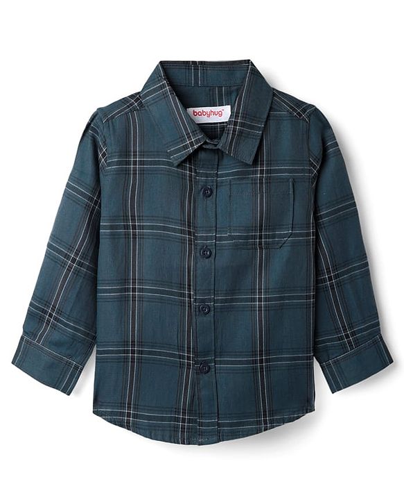 Babyhug Cotton Woven Full Sleeves Shirt & Trouser Set with Checks - Teal Blue & Black