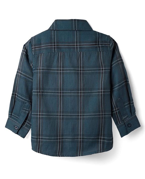 Babyhug Cotton Woven Full Sleeves Shirt & Trouser Set with Checks - Teal Blue & Black
