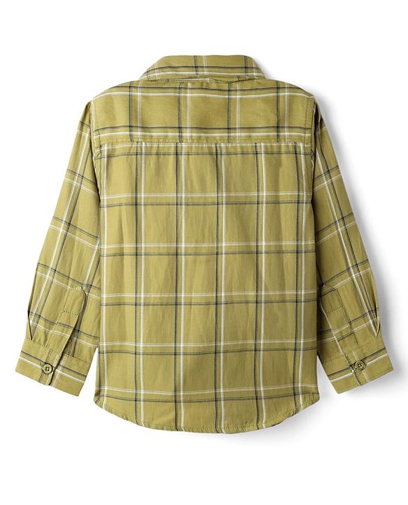 Babyhug Cotton Woven Full Sleeves Shirt & Trouser Set with Checks -  Olive Green & Black