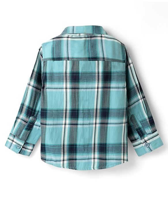 Babyhug Cotton Woven Full Sleeves Checks Shirt & Denim Jeans Set - Turquoise