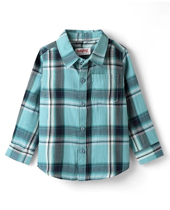 Babyhug Cotton Woven Full Sleeves Checks Shirt & Denim Jeans Set - Turquoise