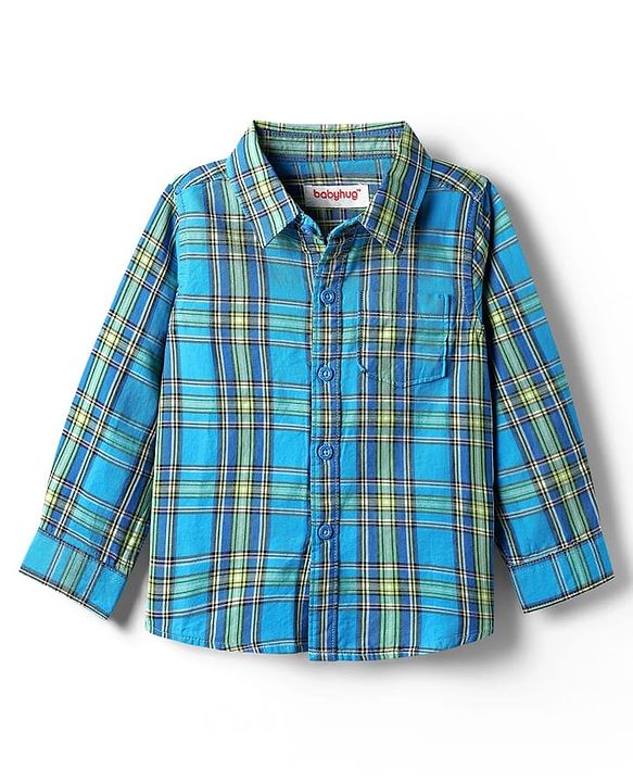 Babyhug Cotton Woven Full Sleeves Shirt & Jeans with Checks - Blue & Grey