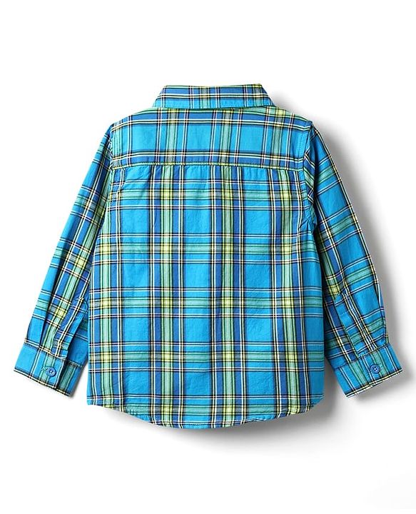 Babyhug Cotton Woven Full Sleeves Shirt & Jeans with Checks - Blue & Grey