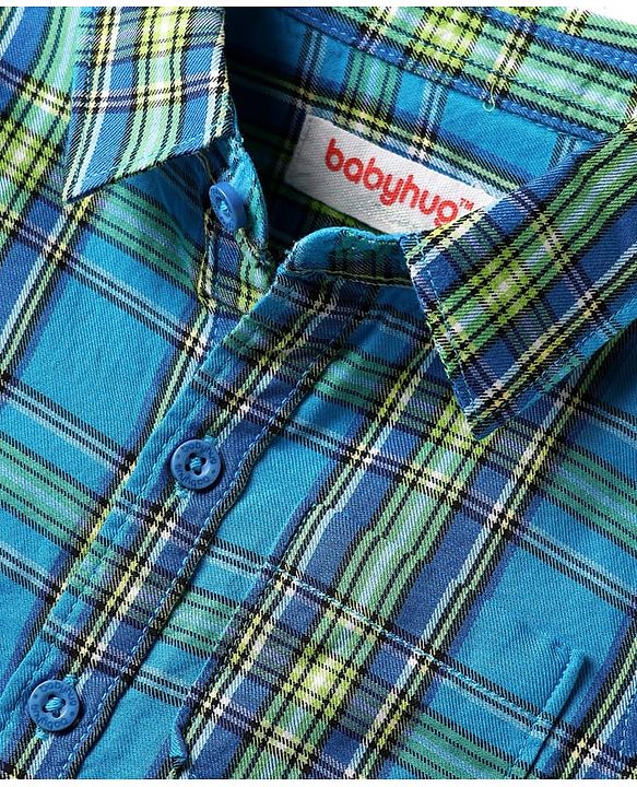 Babyhug Cotton Woven Full Sleeves Shirt & Jeans with Checks - Blue & Grey