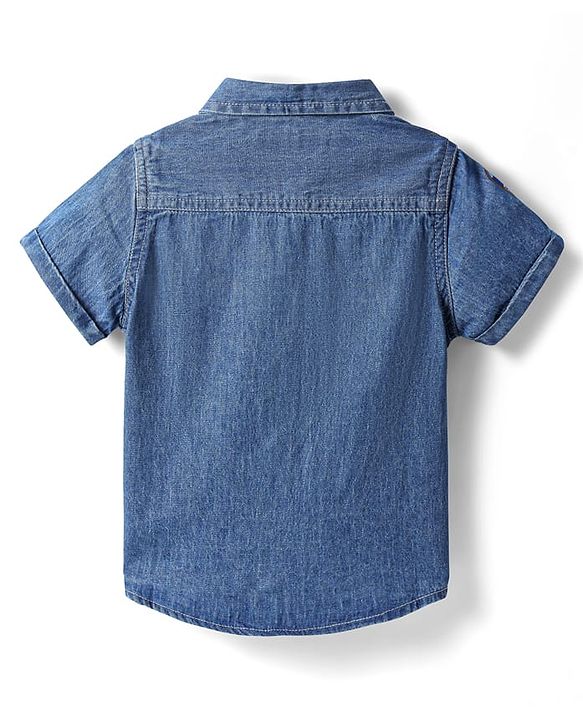 Babyhug Cotton Woven Washed Half Sleeves Shirt with California Print -Blue