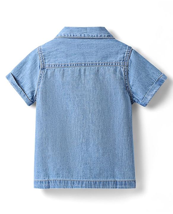 Babyhug Cotton Woven Half Sleeves Washed Shirt with Animal Print - Blue