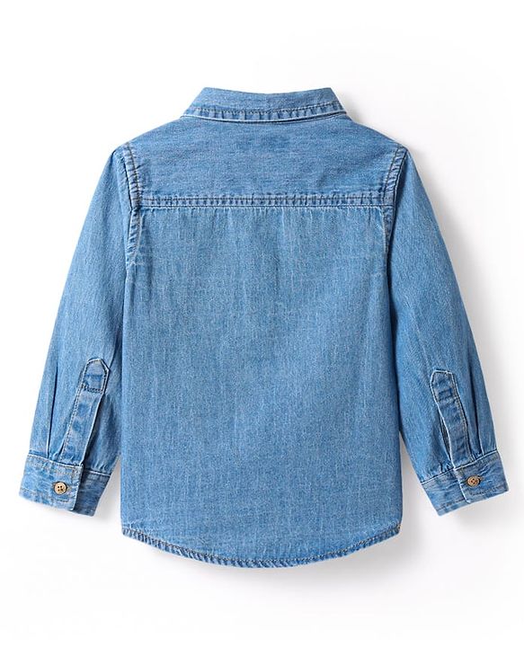 Babyhug Cotton Woven Half Sleeves Washed Shirt with Animal Print - Blue