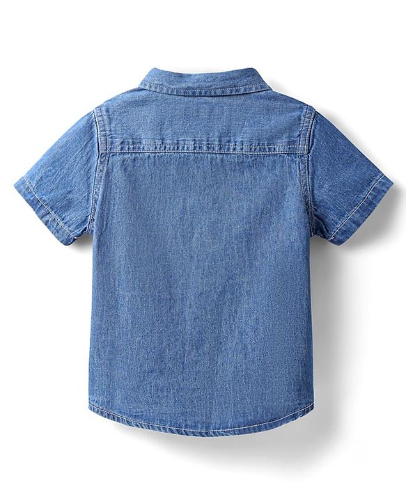 Babyhug Cotton Woven Half Sleeves Washed Shirt with Text Print - Blue