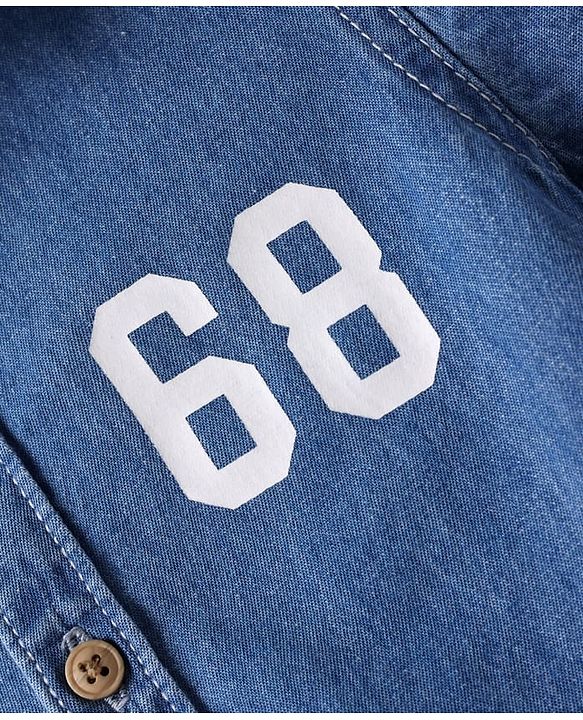 Babyhug Cotton Woven Half Sleeves Washed Shirt with Text Print - Blue