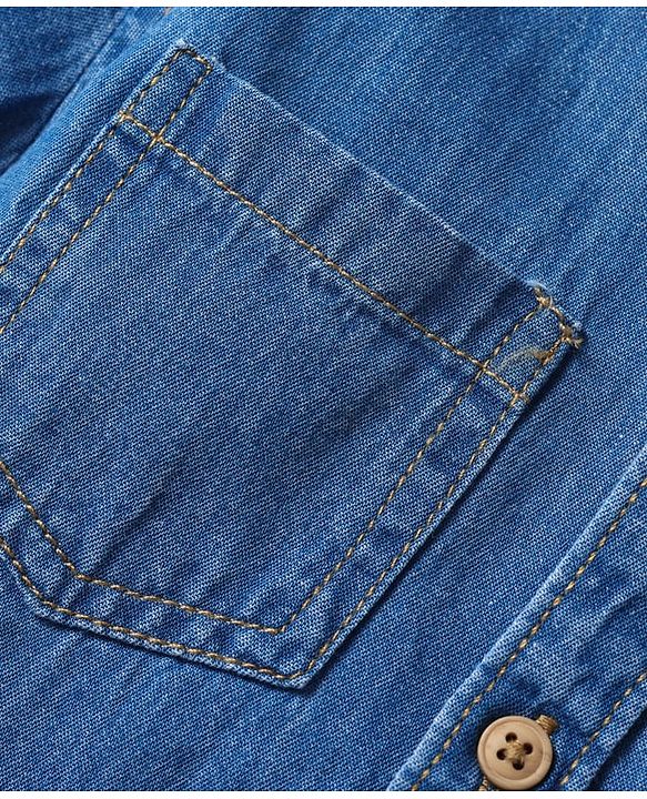Babyhug Cotton Woven Half Sleeves Denim Shirt with Beach Theme - Blue