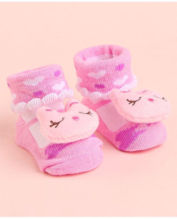 Cute Walk by Babyhug Socks With Bunny Face Applique - Pink