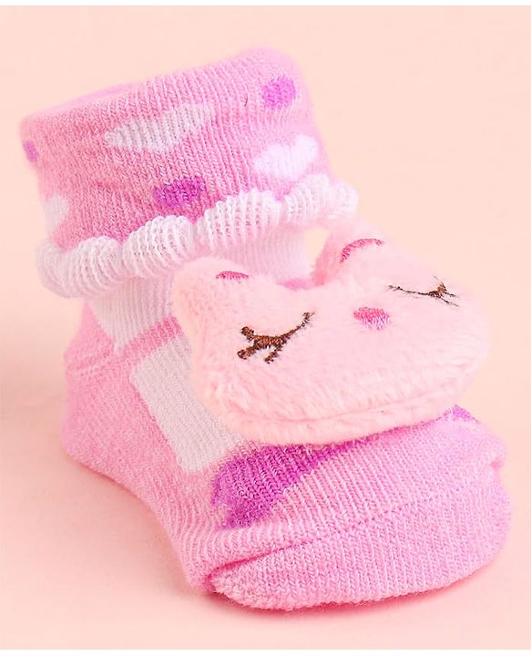 Cute Walk by Babyhug Socks With Bunny Face Applique - Pink